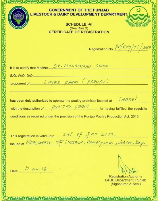 Certificate Paryal Layer Farm (PPPA)